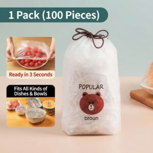 100 Pcs/Pack Elastic Food Covers - Universal Stretchable Plastic Wrap Bowl Covers for Meal Prep & Food Storage