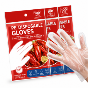 Disposable PE Gloves - 100 Pcs/Pack Thickened Food-Grade Plastic Gloves for Catering, BBQ & Meal Prep