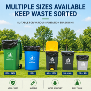 Heavy Duty Commercial Trash Bags - Large Capacity Waste Bags for Outdoor & Sanitation Wheelie Bins