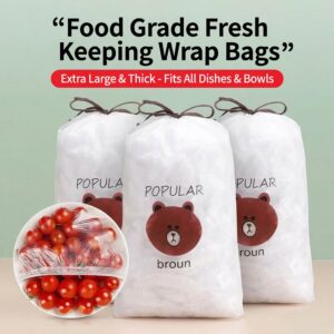 Food Grade Elastic Food Covers - Heavy Duty Universal Plastic Wrap Bowls Covers with Drawstring Pouch